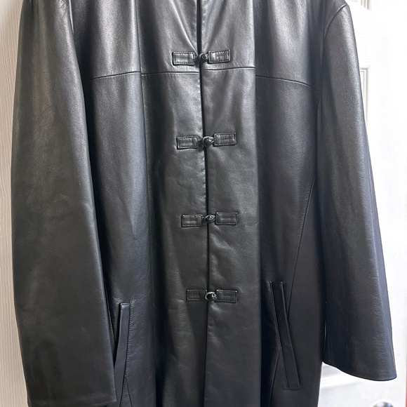 Vintage SHANGHAI TANG Men's/Unisex US 46 Black Leather Jacket Coat EXCELLENT - Picture 3 of 14